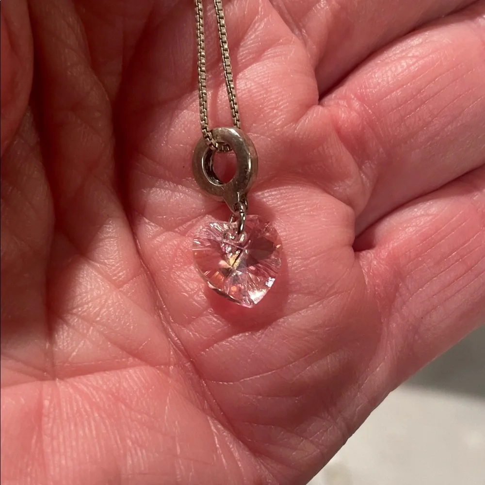 Sterling Pink Crystal Heart Necklace